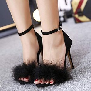 fluffy strap heels